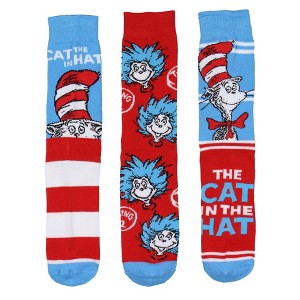 Dr. Seuss Cat in The Hat THING ONE THING TWO Adult Mid Calf Crew Socks 3 Pairs - 1 of 4
