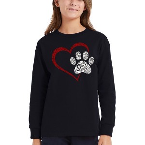 LA Pop Art Paw Heart - Girl's Word Art Long Sleeve T-Shirt - 1 of 4