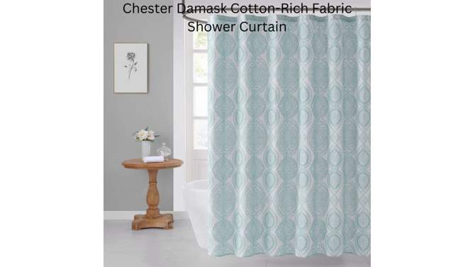 VCNY 72"x72" Chester Damask Cotton Rich Fabric Shower Curtain, 2 of 8, play video