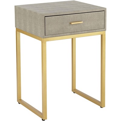 55 Downing Street Govea 14" Wide Gray Faux Shagreen and Gold 1-Drawer Side Table