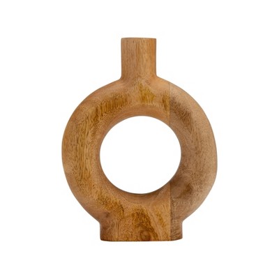Mango Wood Decorative Vase - Round Hollow Design - Rustic Minimalist Table Decor - Ideal for Living Room, Bedroom & Office