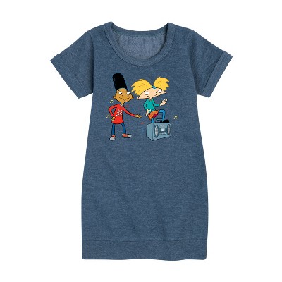 - Hey Arnold! - Ha Air Guitar Graphic Short Sleeve Fleece Dress