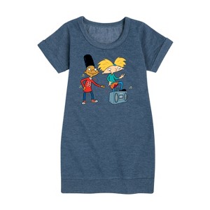 - Hey Arnold! - Ha Air Guitar Graphic Short Sleeve Fleece Dress - 1 of 4