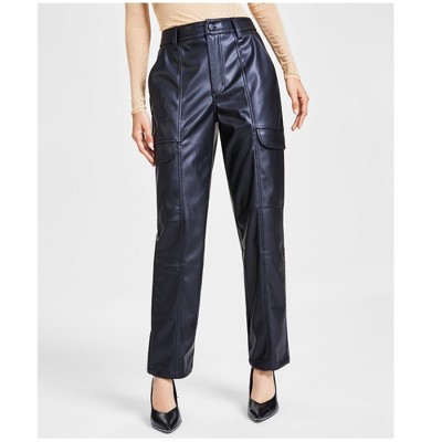 bar III Womens Faux-leather Casual Cargo Pants