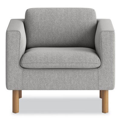 Gray Upholstered Club Chair with Oak Wood Base