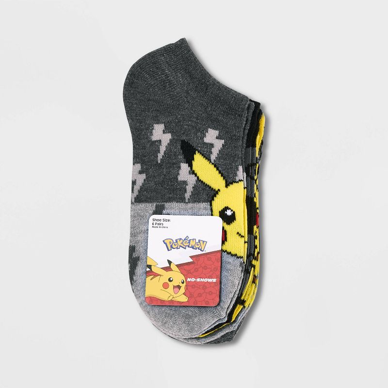 Boys' Pokémon Pikachu 6pk No Show Socks - Gray/Yellow, 2 of 3