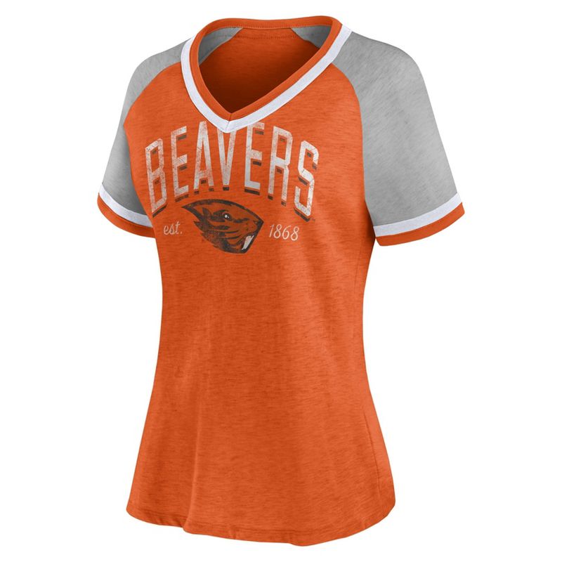 NCAA Oregon State Beavers Women&#39;s Gray V-Neck Raglan T-Shirt, 2 of 4