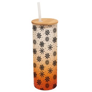Elanze Designs Falling Snow Winter Scene Wrap-Around Design 25 Ounce Frosted Gradient Glass On-The-Go Coffee Travel Skinny Tumbler Mug Cup, Bamboo Lid - 1 of 1