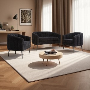 3-Piece Chenille Living Room Set with Channel Tufted Loveseat & 2 Accent Chairs - 1 of 4