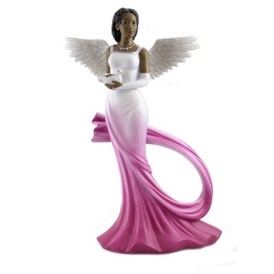 Black Art 11.25" Angel With Fuchsia Sash Wings Dove Religious  -  Decorative Figurines
