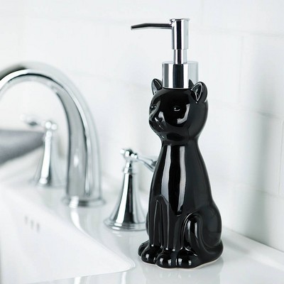 Black Ceramic Cat Toilet Brush Holder and Lotion Pump Set