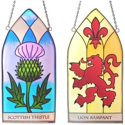 Slickblue Set of 2 Hanging Glass Panels – Welsh & Scottish Symbols for Home Accent or Gift Idea