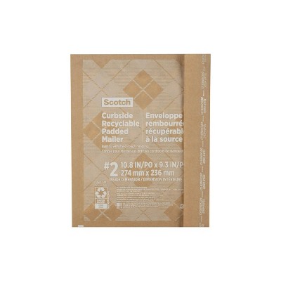 Scotch Curbside Recyclable Mailer Size 2: Padded Shipping Envelope, Self-Adhesive, Tan, 10.8" x 9.3"