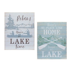 Set of 2 Lake Signs – White Brown Blue Finish – 20"H – Peaceful Home Decor – By Melrose - 1 of 4