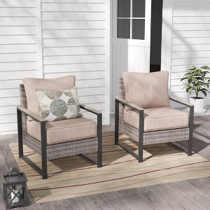 Sonkuki 2 Piece Wicker Patio Chairs Set, All-Weather PE Rattan Wicker Chair Patio Conversation Couch with Cushion - 1 of 4