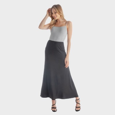 24seven Comfort Aapparel Womens Solid Color Elastic Waist Maxi Skirt