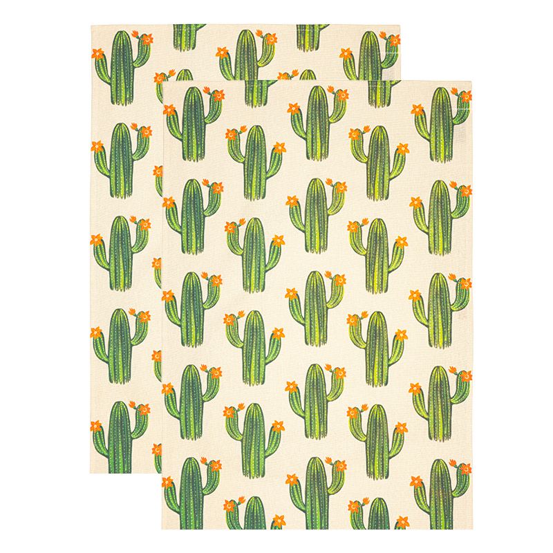 MU Kitchen Designer Cotton Dish Towel, Set of 2, Cacti, 1 of 2