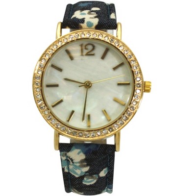 OLIVIA PRATT FLOWERS AND DENIM STRAP WATCH