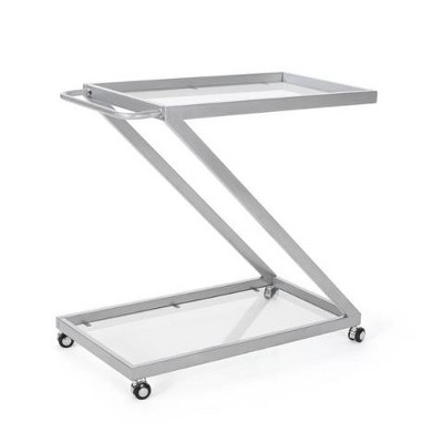 MaseiKar Modern Z-Frame Bar Cart,Industrial Rolling Drink Trolley with Tempered Glass Shelves & Lockable Casters for Living/Dining Rooms