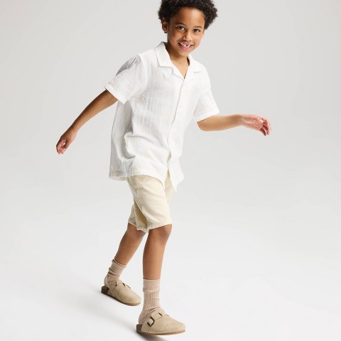 Cat & Jack Boys' Short Sleeve Embroidered Fish Button-Down Shirt - Cat & Jack™ White M