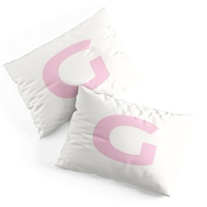 Deny Designs Standard April Lane Art Block Pink Monogram G Microfiber Printed Pillow Sham - 1 of 3