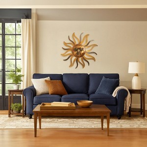 Royal Hampton 35 Inch Round Wall Mounted Sun Face Accent Decor, Carved Rustic Gold and Black Metal - 1 of 4