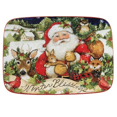 Tabletop 10.0" Magic Christmas Santa Platter Woodland Snowy Certified International  -  Serving Platters