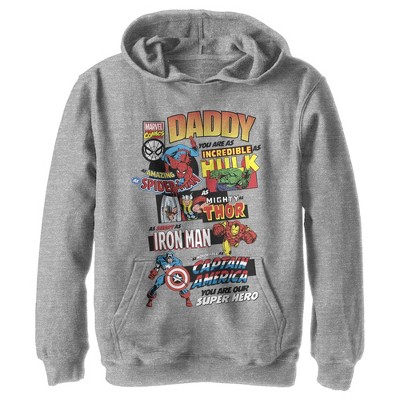 Boy's Marvel Daddy You Are Our Super Hero Pull Over Hoodie - Athletic  Heather - Medium : Target