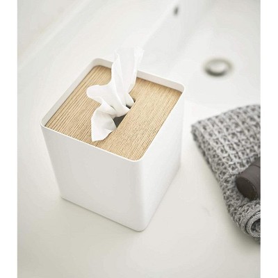 Ash Steel Square Tissue Box Cover with Wooden Lid