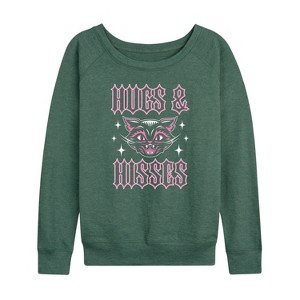 Women's - Instant Message - Valentine's Day Hugs And Hisses Cat Lightweight French Terry Wide Neck Long Sleeve Shirt - 1 of 4