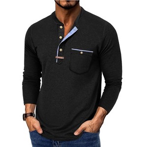 Men's Henley Shirt Long Sleeve Crew Neck, Casual Color Block T-Shirt with Buttons, Soft Regular Fit Daily Top - 1 of 4