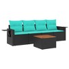 5 Piece Patio Sofa Set with Cushions Black Poly Rattan vidaXL - 2 of 4