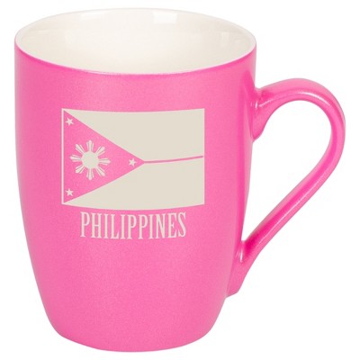Elanze Designs Philippines Flag 10 Ounce Ceramic Laser-Etched Engraved Drinkware Mug, Metallic Princess Pink