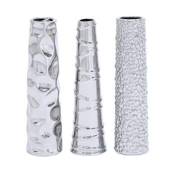 Set of 3 Ceramic Vase with Varying Patterns Silver - Olivia & May