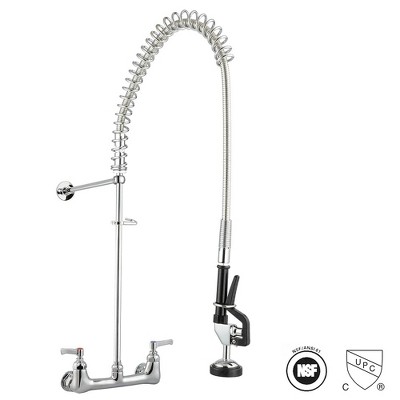 Aquaterior Kitchen Sink Faucet Pre-Rinse Commercial Faucet Wall Mount with Add-On Pull Down Chrome cUPC NSF ANSI CEC