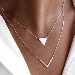 HTUTWOO Triangle Pendant Necklace V Shape Double Necklace Bosnian Style Minimalist Jewelry for Women - 1 of 4