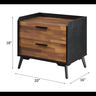 Jiranty Industrial Walnut & Black Metal Accent Table with Storage
