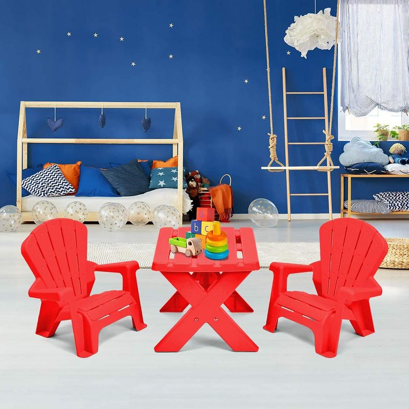 Plastic Children Kids Table & Chair Set 3-Piece Play Furniture In/Outdoor Red, 1 of 9