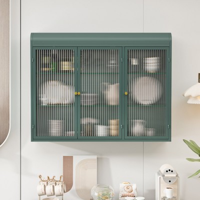 Vynxaria Three-Door Arched Wall-Mounted Glass Cabinet for Stylish Storage in Kitchen, Living Room, and Bathroom, Elegant White Finish