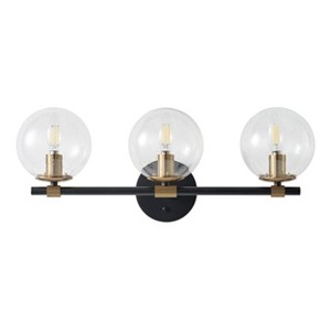 3-Light Globe Bathroom Wall Light, Black and Gold Vanity Fixture with Clear Seeded Glass Shades - 1 of 4