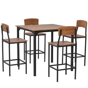 5-Piece Counter Height Bar Table with Space-Saving Design, Square Kitchen Table and Chairs Set with Footrest, Metal Legs, Industrial Dining Table - 1 of 4