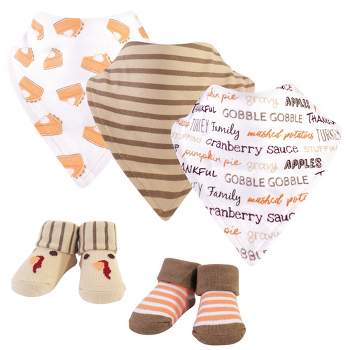 Hudson Baby Infant Cotton Bib and Sock Set 5pk, Pumpkin Pie, One Size