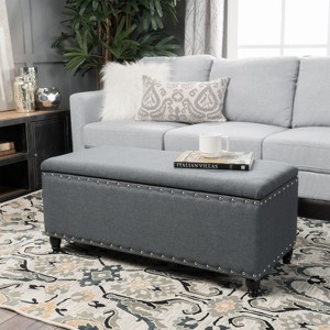 CAVINAS 42" Fabric Storage Ottoman Bench with Nailhead Trim,Rectangular Footstool with Hidden Compartment,Storage Bench for Bedroom,Entryway - 1 of 4