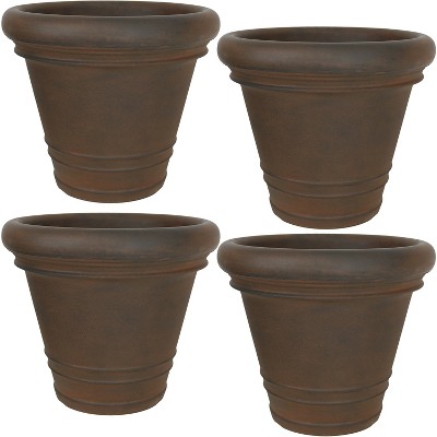 Sunnydaze Indoor/Outdoor Patio, Garden, or Porch Weather-Resistant Double-Walled Crozier Flower Pot Planter - 16" - Rust Finish - 4pk