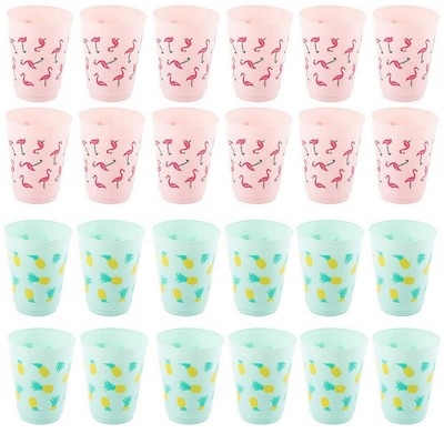 Blue Panda 24 Pack Tropical Flamingo & Pineapple Plastic Tumbler Party Cups 16 Oz Birthday Party Supplies