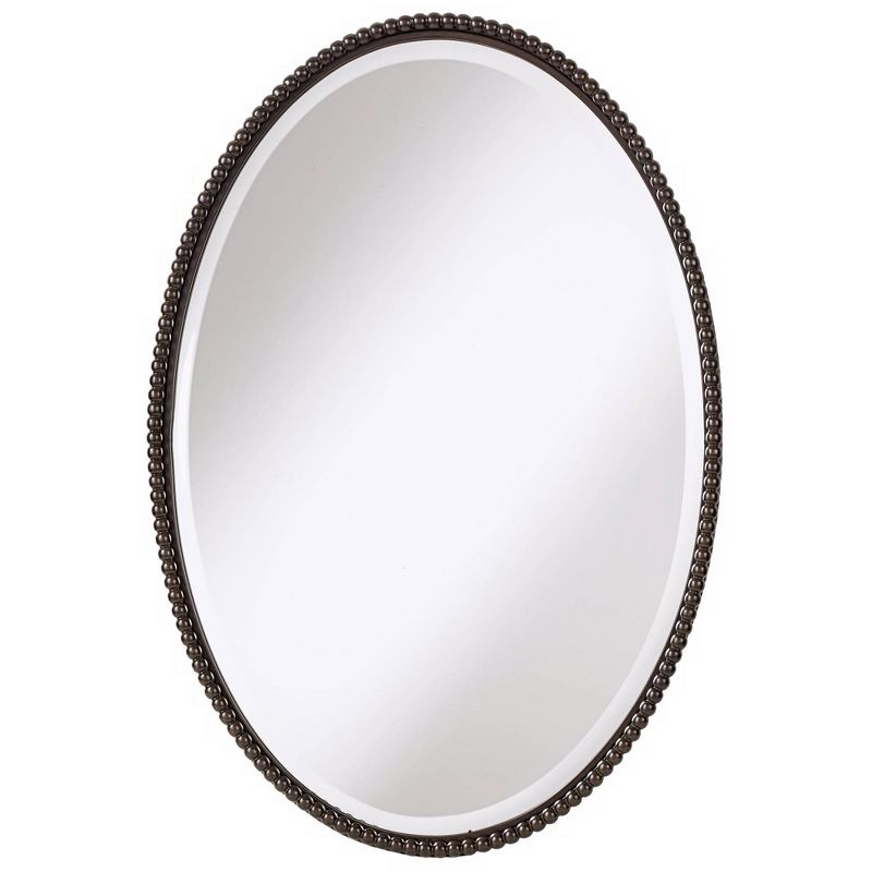 Uttermost Oval Vanity Decorative Wall Mirror Vintage Brown Beveled Oil Rubbed Bronze Beaded Frame 22" Wide for Bathroom Bedroom, 1 of 4