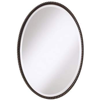 Uttermost Oval Vanity Decorative Wall Mirror Vintage Brown Beveled Oil Rubbed Bronze Beaded Frame 22" Wide for Bathroom Bedroom