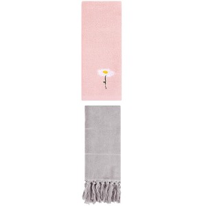 REGALWOVEN 2 Packs Cotton Soft Absorbent Floral Pattern and Solid Hand Towel - 1 of 4