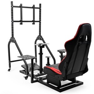 Dardoo Flight Racing Sim Cockpit with Monitor Stand and Adjustable Red Ergonomic Seat, Direct-Drive Ready 10Nm, 27-65 inches Display Mount - 1 of 4