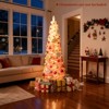Costway 6/7 FT Snow-flocked Artificial Pink Christmas Tree with 140 Lights & 392 Branch Tips - 2 of 4